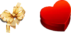 Gold Ribbon and Red Heart-shaped Box - gift - No Watermark PNG