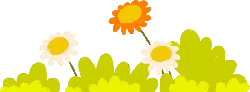 Three Flowers and Green Leaves - simple - High Resolution PNG