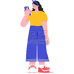Girl in Yellow Top and Blue Pants - casual wear - High Resolution PNG