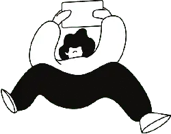 Cartoon Character Reading a Book - black and white - Transparent Layer PNG