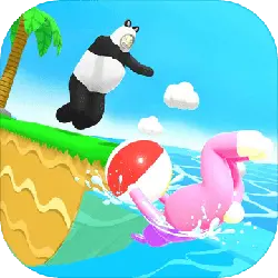 Panda and Flamingo - jumping - High Resolution PNG