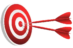 Red and White Target with Two Arrows - hit the bullseye - PNG