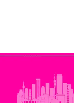 Pink City Skyline - line drawing - Transparent Background PNG