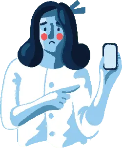 Blue-haired girl with phone - expression - High Resolution PNG