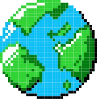 Pixel Globe - pixel art - Transparent Background PNG