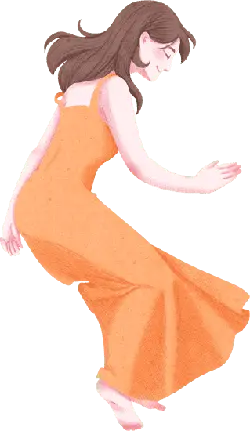 Girl in Orange Dress - illustration - Transparent Background PNG
