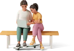 Two children looking at a computer - interaction - PNG Images