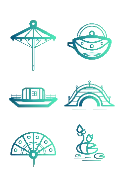 Umbrella、Tea Pot、Boat、Bridge、Fan、Lotus - traditional - PNG Images