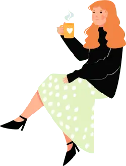 Girl with Red Hair Drinking Coffee - illustration - PNG