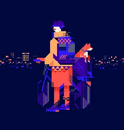 Pixel Art Character with Fox - geometric - PNG Images