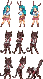 Blue Hair Girl and Brown Cat - role-playing - PNG