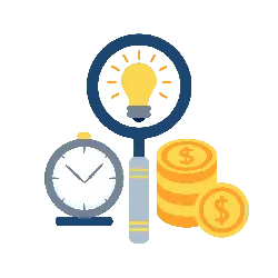 Light Bulb Magnifying Glass Clock Coins - inspiration - Transparent Background PNG