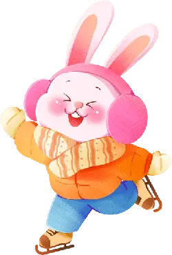 Rabbit on Ice Skates - happy - Transparent Background PNG