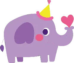Purple Elephant with Party Hat - hat - Lossless PNG