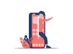 Cartoon character on phone screen - phone - Transparent Background PNG