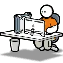 Cartoon Character at Computer - work - Lossless PNG