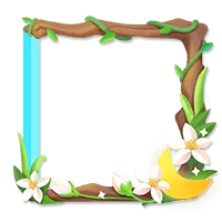 Moon and Flower Frame - green leaves - Transparent Layer PNG