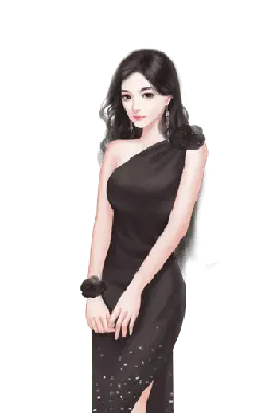 Black Evening Gown Girl - illustration - No Background PNG
