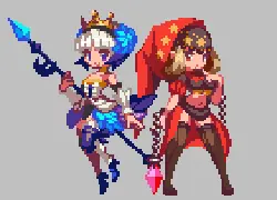 Ice Witch and Fire Elementalist - pixel art - PNG