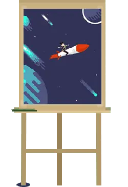 Rocket Adventure in Space - painting - High Resolution PNG