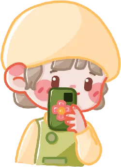 Girl with Hat - phone - cartoon - High Resolution PNG