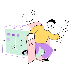 Cartoon character jumping out of a phone - phone - Transparent Background PNG