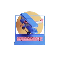 Blue Laptop with Airplane Toy - technology - No Background PNG