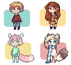 Pixel Boy、Pixel Girl、Pixel Fox、Pixel Cat - pixel art - PNG