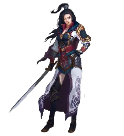 Female Swordsman - long hair - Transparent Background PNG