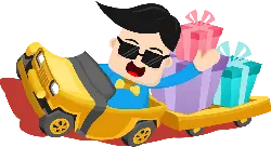 Cartoon Character Driving a Toy Car - happy - Free Download PNG