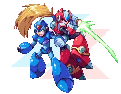 Blue Red Robot Warrior - pixel art - PNG