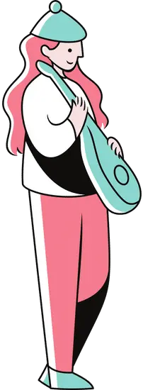 Girl Playing Guitar - pink hair - Lossless PNG