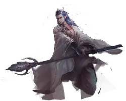 Purple-haired Man in Robe - long hair - No Background PNG