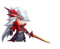 White-Haired Swordsman - red - long hair - Transparent Background PNG