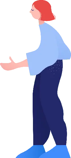 Red-haired girl in blue top and dark blue pants - character - PNG Images