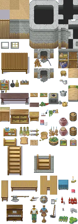 Pixel House and Furniture - pixel art - Free PNG