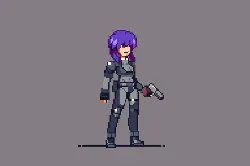 Purple-haired Female Warrior - pixel art - Transparent Background PNG