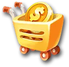 Shopping Cart with Gold Coins - game item - Transparent Layer PNG