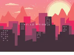 Pink Cityscape - mountains - High Resolution PNG