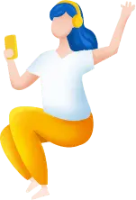 Cartoon Character Listening to Music - jumping - High Resolution PNG