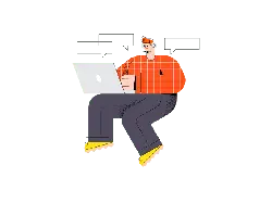 Person with headphones looking at a computer - illustration - Transparent Background PNG