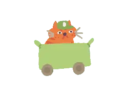 Orange Cat with Hat - green cart - PNG