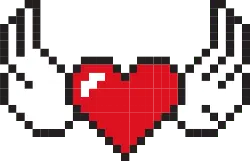 Pixel Heart with Wings - pixel art - High Resolution PNG