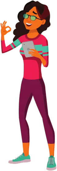 Cartoon Girl with Glasses - phone - Transparent Background PNG
