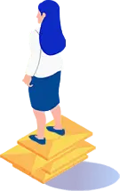 Blue-haired girl standing on gold coins - gold coins - PNG
