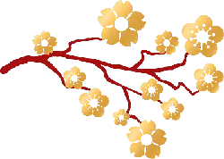 Plum Blossom Branch - red - gold - Lossless PNG