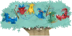 Colorful Birds Playing on a Tree - tree - Lossless PNG