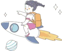 Little Girl on Rocket - space - No Background PNG