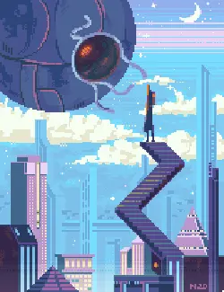 Pixel Cityscape - stairs - Transparent Background PNG