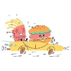 Hamburger and French Fries in a Car - happy - Free PNG